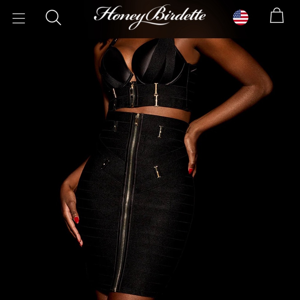 Honey Birdette Black Bandage Pencil Skirt S/M NWOT